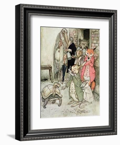 The Hare and the Tortoise, Illustration from 'Aesop's Fables', Published by Heinemann, 1912-Arthur Rackham-Framed Premium Giclee Print