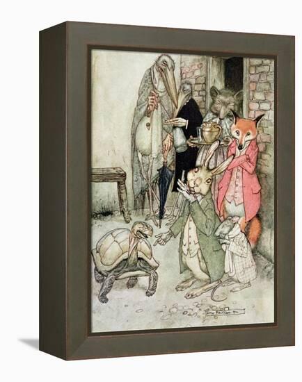 The Hare and the Tortoise, Illustration from 'Aesop's Fables', Published by Heinemann, 1912-Arthur Rackham-Framed Premier Image Canvas