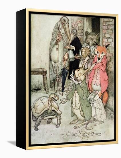 The Hare and the Tortoise, Illustration from 'Aesop's Fables', Published by Heinemann, 1912-Arthur Rackham-Framed Premier Image Canvas