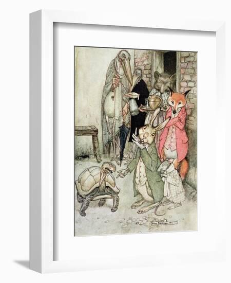 The Hare and the Tortoise, Illustration from 'Aesop's Fables', Published by Heinemann, 1912-Arthur Rackham-Framed Giclee Print