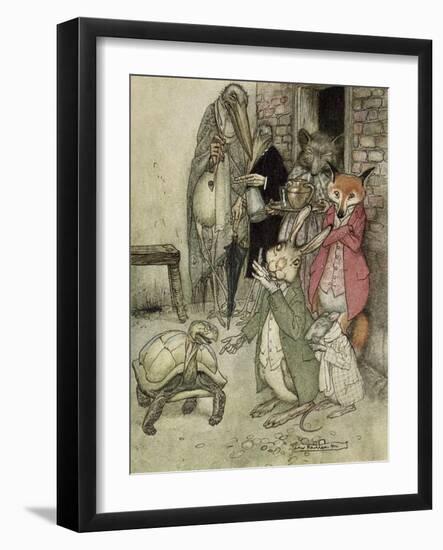 The Hare and the Tortoise-Arthur Rackham-Framed Giclee Print