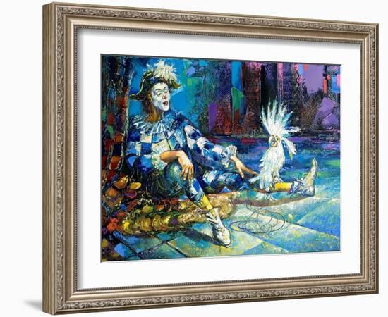 The Harlequin And A White Parrot-balaikin2009-Framed Art Print