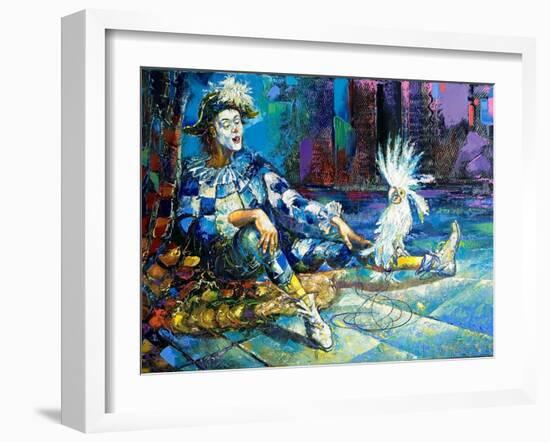 The Harlequin And A White Parrot-balaikin2009-Framed Art Print