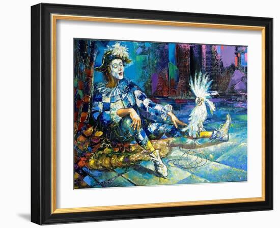 The Harlequin And A White Parrot-balaikin2009-Framed Art Print