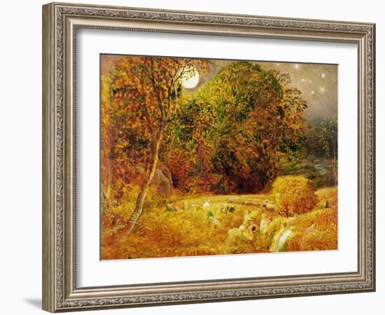 The Harvest Moon, 1833 (Oil on Paper Laid on Panel)-Samuel Palmer-Framed Giclee Print