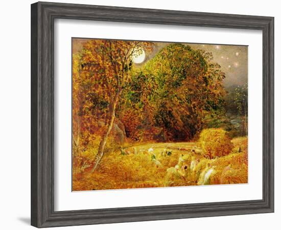 The Harvest Moon, 1833 (Oil on Paper Laid on Panel)-Samuel Palmer-Framed Giclee Print