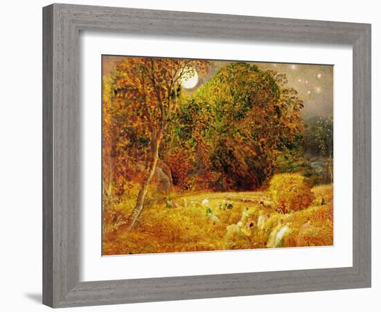 The Harvest Moon, 1833 (Oil on Paper Laid on Panel)-Samuel Palmer-Framed Giclee Print