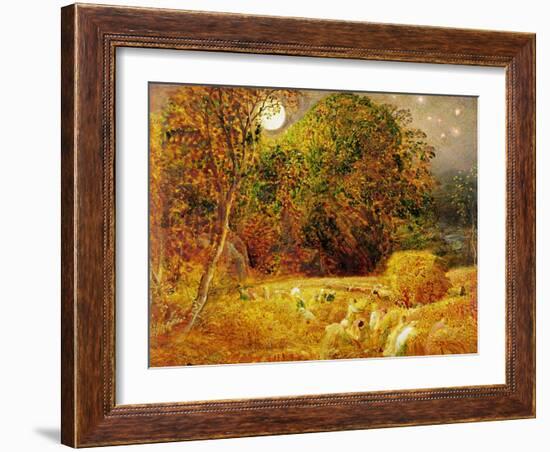 The Harvest Moon, 1833 (Oil on Paper Laid on Panel)-Samuel Palmer-Framed Giclee Print