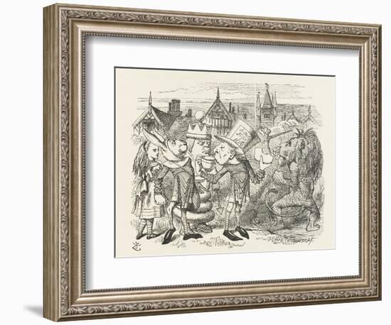 The Hatter with Alice the White King the Rabbit Messenger and the Lion-John Tenniel-Framed Photographic Print