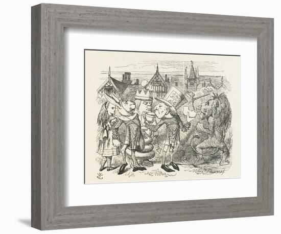 The Hatter with Alice the White King the Rabbit Messenger and the Lion-John Tenniel-Framed Photographic Print