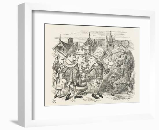 The Hatter with Alice the White King the Rabbit Messenger and the Lion-John Tenniel-Framed Photographic Print