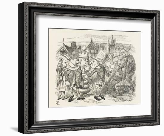 The Hatter with Alice the White King the Rabbit Messenger and the Lion-John Tenniel-Framed Photographic Print