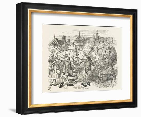 The Hatter with Alice the White King the Rabbit Messenger and the Lion-John Tenniel-Framed Photographic Print
