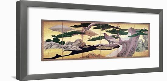 The Hawks in the Pines, 6 Panel Folding Screen-Kano Eitoku-Framed Giclee Print