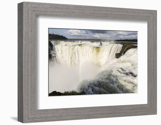 The headwater of Iguazu Falls with a rainbow from the Argentinian-James White-Framed Photographic Print