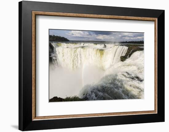 The headwater of Iguazu Falls with a rainbow from the Argentinian-James White-Framed Photographic Print