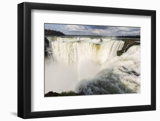 The headwater of Iguazu Falls with a rainbow from the Argentinian-James White-Framed Photographic Print