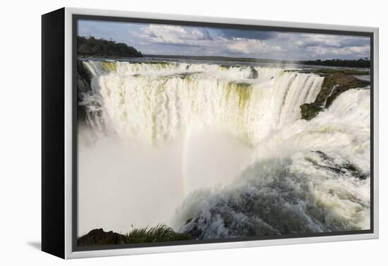 The headwater of Iguazu Falls with a rainbow from the Argentinian-James White-Framed Premier Image Canvas