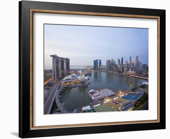 The Helix Bridge and Marina Bay Sands, Elevated View over Singapore, Marina Bay, Singapore-Gavin Hellier-Framed Photographic Print