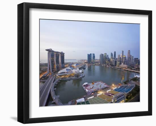 The Helix Bridge and Marina Bay Sands, Elevated View over Singapore, Marina Bay, Singapore-Gavin Hellier-Framed Photographic Print