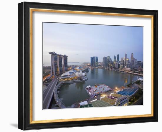 The Helix Bridge and Marina Bay Sands, Elevated View over Singapore, Marina Bay, Singapore-Gavin Hellier-Framed Photographic Print