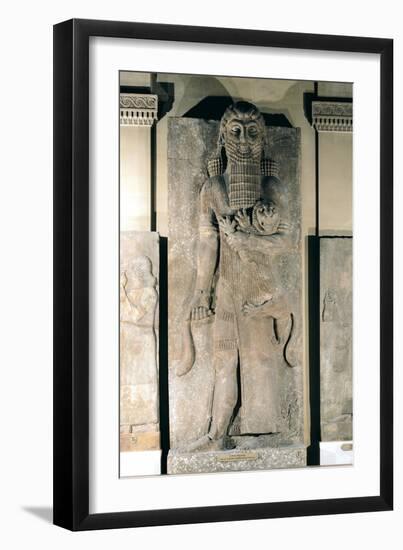 The Hero Gilgamesh Holding a Lion That He Has Captured, Stone Relief from the Palace of Sargon II-null-Framed Giclee Print