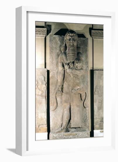 The Hero Gilgamesh Holding a Lion That He Has Captured, Stone Relief from the Palace of Sargon II-null-Framed Giclee Print