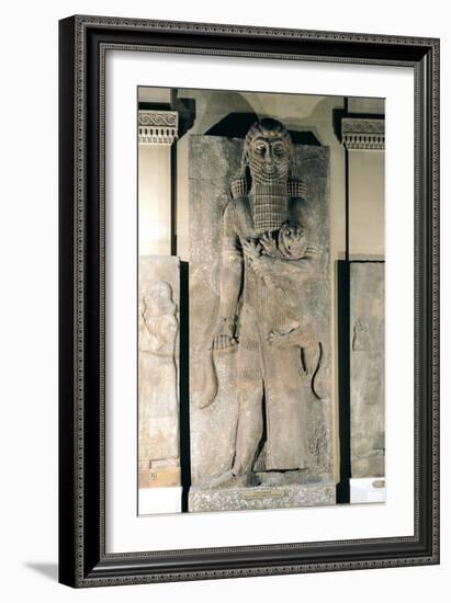 The Hero Gilgamesh Holding a Lion That He Has Captured, Stone Relief from the Palace of Sargon II-null-Framed Giclee Print