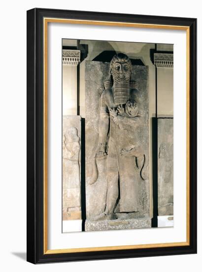 The Hero Gilgamesh Holding a Lion That He Has Captured, Stone Relief from the Palace of Sargon II-null-Framed Giclee Print