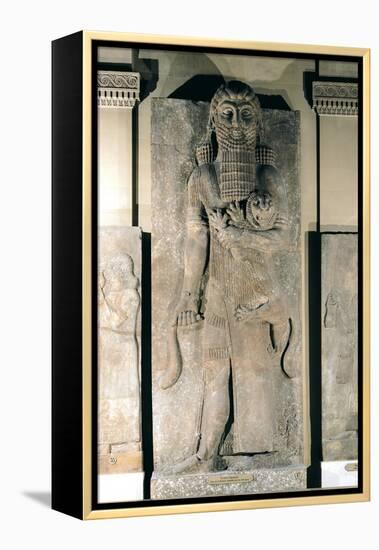 The Hero Gilgamesh Holding a Lion That He Has Captured, Stone Relief from the Palace of Sargon II-null-Framed Premier Image Canvas