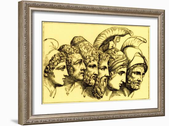 The Heroes of the Trojan War: Paris, Diomedes, Odysseus, Nestor, Achilles, Agamemnon-English-Framed Giclee Print