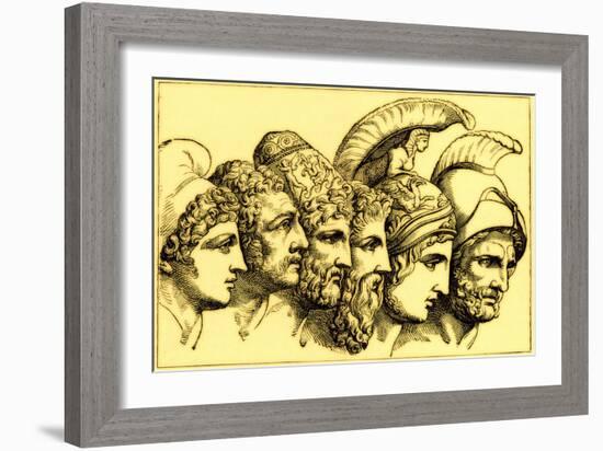 The Heroes of the Trojan War: Paris, Diomedes, Odysseus, Nestor, Achilles, Agamemnon-English-Framed Giclee Print