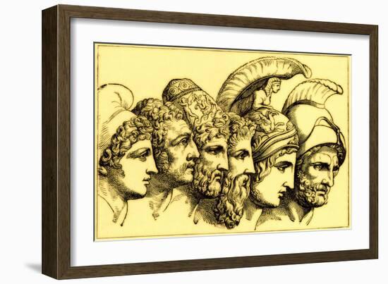 The Heroes of the Trojan War: Paris, Diomedes, Odysseus, Nestor, Achilles, Agamemnon-English-Framed Giclee Print