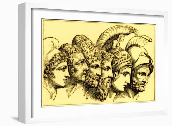 The Heroes of the Trojan War: Paris, Diomedes, Odysseus, Nestor, Achilles, Agamemnon-English-Framed Giclee Print