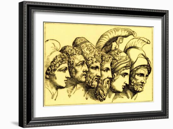 The Heroes of the Trojan War: Paris, Diomedes, Odysseus, Nestor, Achilles, Agamemnon-English-Framed Giclee Print