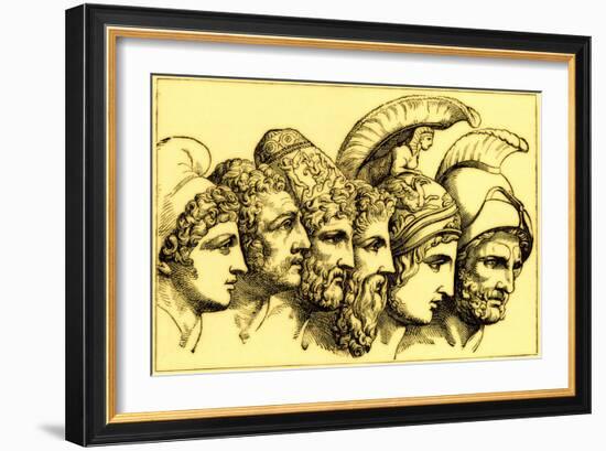 The Heroes of the Trojan War: Paris, Diomedes, Odysseus, Nestor, Achilles, Agamemnon-English-Framed Giclee Print