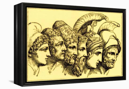 The Heroes of the Trojan War: Paris, Diomedes, Odysseus, Nestor, Achilles, Agamemnon-English-Framed Premier Image Canvas