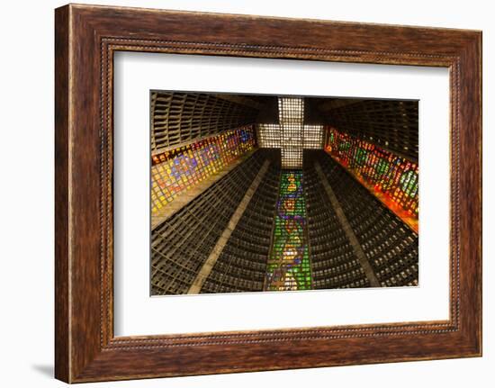 The high ceiling of the Metropolitan Cathedral of Saint Sebastian, Rio, Brazil-James White-Framed Photographic Print