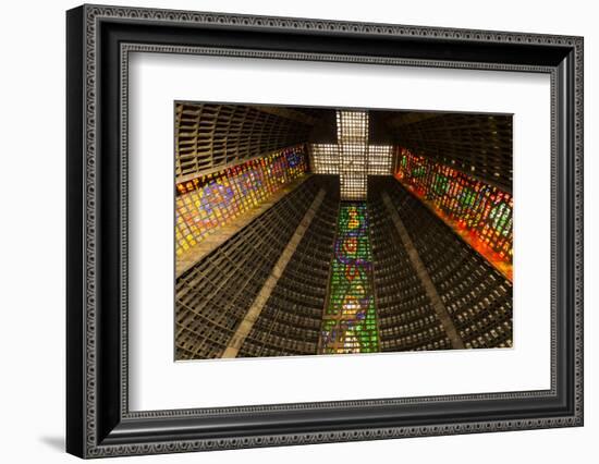 The high ceiling of the Metropolitan Cathedral of Saint Sebastian, Rio, Brazil-James White-Framed Photographic Print