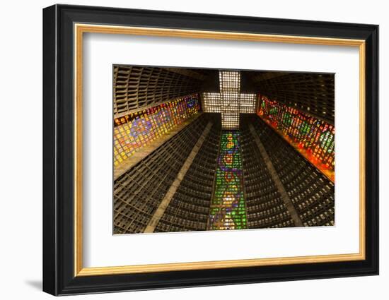 The high ceiling of the Metropolitan Cathedral of Saint Sebastian, Rio, Brazil-James White-Framed Photographic Print