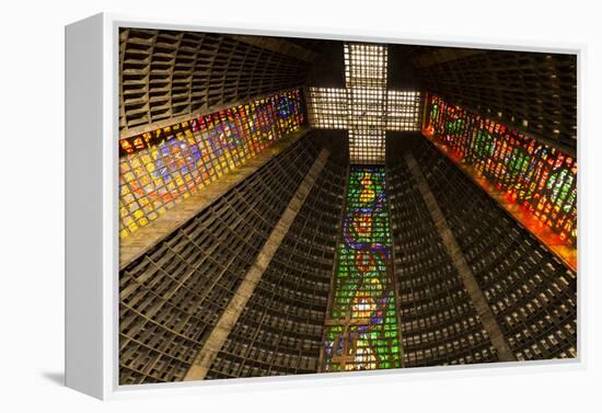 The high ceiling of the Metropolitan Cathedral of Saint Sebastian, Rio, Brazil-James White-Framed Premier Image Canvas