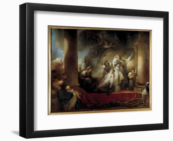 The High Priest Coresus Sacrificed Himself to save Callirhoe Coresus (Oil on Canvas)-Jean-Honore Fragonard-Framed Giclee Print