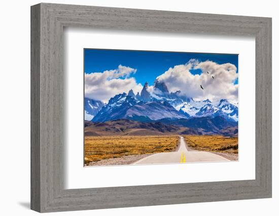 The Highway Crosses the Patagonia and Leads to Snow-Capped Peaks of Mount Fitzroy. over the Road Fl-kavram-Framed Photographic Print