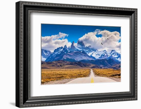 The Highway Crosses the Patagonia and Leads to Snow-Capped Peaks of Mount Fitzroy. over the Road Fl-kavram-Framed Photographic Print