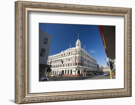 The historic Allied Press Building on the corner of Cumberland Street and Stuart Street, Dunedin, O-Ruth Tomlinson-Framed Photographic Print