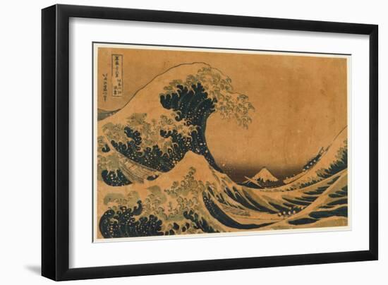 The Hollow of the Deep-Sea Wave off Kanaga (Colour Woodblock Print)-Katsushika Hokusai-Framed Giclee Print