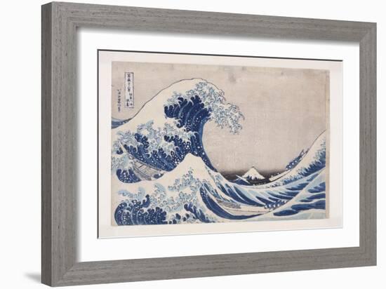 The Hollow of the Deep Sea Wave off Kanagawa (Kanagawa-Oki Nami Ura) (Colour Woodblock Print)-Katsushika Hokusai-Framed Giclee Print