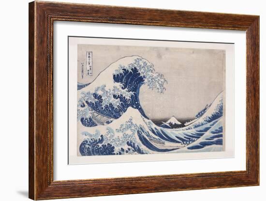 The Hollow of the Deep Sea Wave off Kanagawa (Kanagawa-Oki Nami Ura) (Colour Woodblock Print)-Katsushika Hokusai-Framed Giclee Print