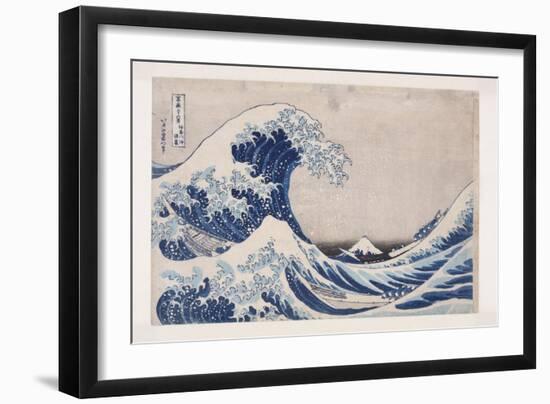 The Hollow of the Deep Sea Wave off Kanagawa (Kanagawa-Oki Nami Ura) (Colour Woodblock Print)-Katsushika Hokusai-Framed Giclee Print