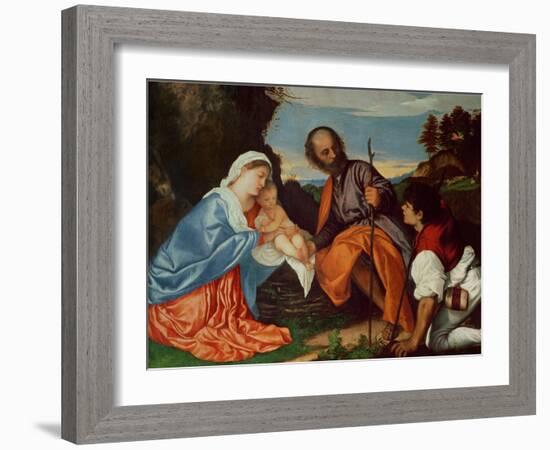 The Holy Family and a Shepherd, circa 1510-Titian (Tiziano Vecelli)-Framed Giclee Print